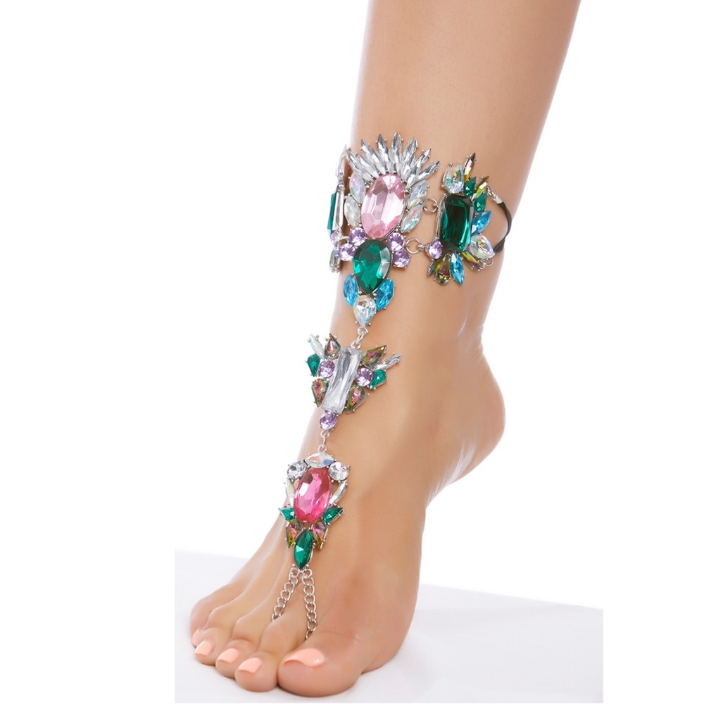 Rhinestone Foot Jewelry Chain Barefoot Sandal